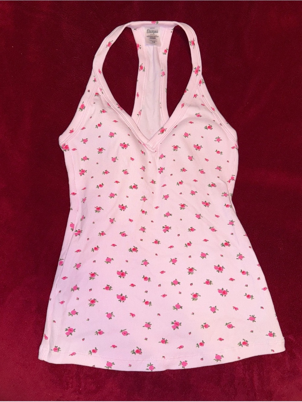 Pink Floral Ribbed Racerback Tank Top